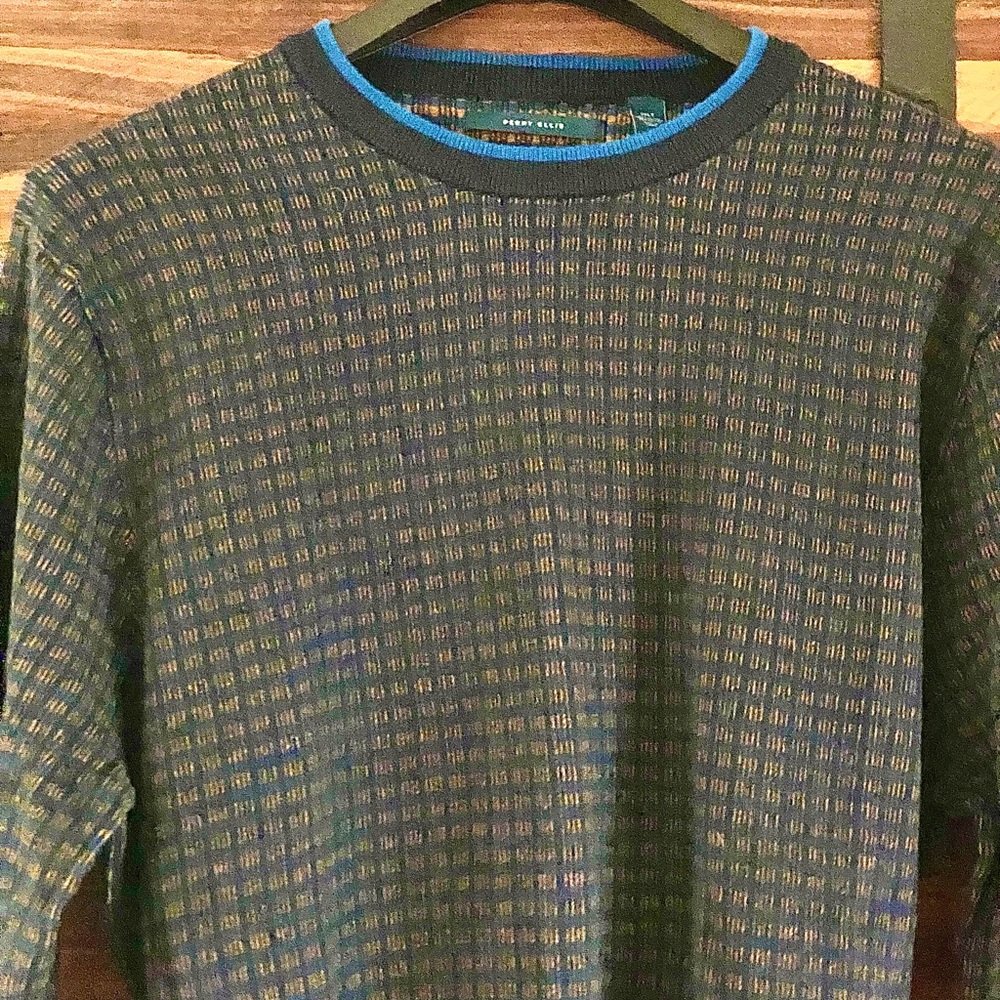 Perry Ellis Crew Neck Sweater Mens 3XT Cotton Blend Patterned Dark Sapphire NWOT
